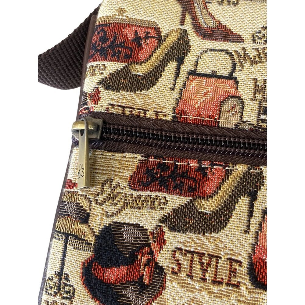 Vintage-Inspired Womens Crossbody Bag With Fashion Print Multiple Zipper Pockets - Picture 2 of 9